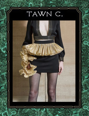 TAWN C. - Black Scarlett Skirt มินิเสกิร์ตแต่งระบายพลีททอง