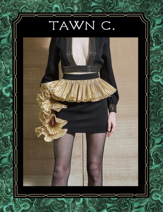 tawn-c-black-scarlett-skirt-มินิเสกิร์ตแต่งระบายพลีททอง