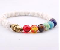 【YF】♛✌✱  8mm white Punk multicolor Agate Chakra Healing Reiki Buddha elastic adjustable Volcanic Stone Bangles re3fr34