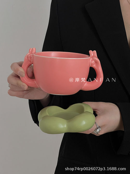 ชุดจานแก้วกาแฟสร้างสรรค์และตลกแก้วมัคเซรามิกแก้วกาแฟนมน่ารัก-giftqianfun