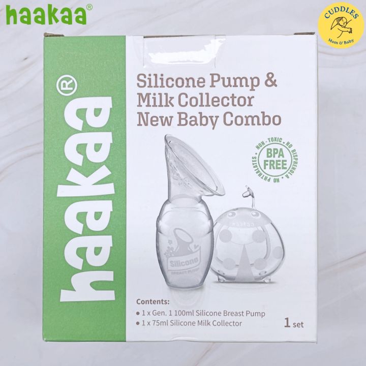 haakaa Manual Breast Pump 4oz/100ml and Ladybug Milk Collector 2.5oz/75ml  Combo for Breastfeeding, Made of Food Grade Silicone