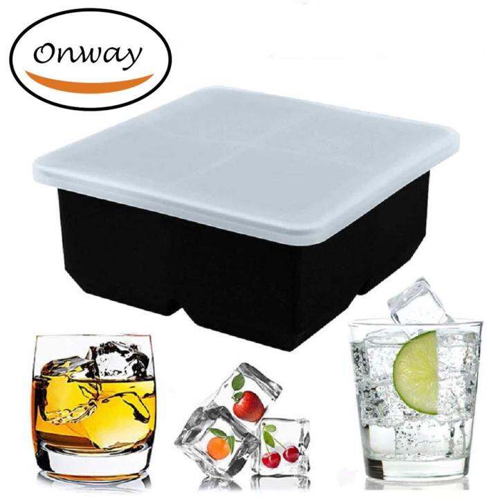 Onway 4 Square Ice Cube Tray With Lid, Whiskey Frozen Silicone Square