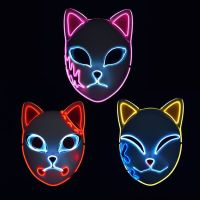 หน้ากากเรืองแสง EL สำหรับปาร์ตี้ไฟ LED หน้ากากแมวเรืองแสงหน้ากากงานเต้นรำ Gratis Ongkir AA A6