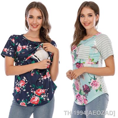 ◎❈ 2022 casual das mulheres grávidas roupas de maternidade enfermagem topos amamentação camiseta gravidez listrado manga curta camisa