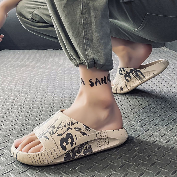 laochra-รองเท้าแตะผู้ชายแฟชั่นสไตล์สตรีทรองเท้าแตะแฟชั่นสไตล์สไตล์เกาหลีรองเท้าแตะพื้นหนารองเท้าลำลองใหม่