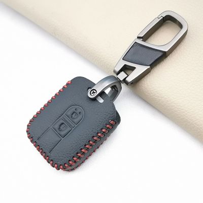 ○► Genuine Leather Car Key Cover Case For Nissan Navara Qashqai Micra Almera 2 Buttons Fob Remote 2017 New Style Protect Shell