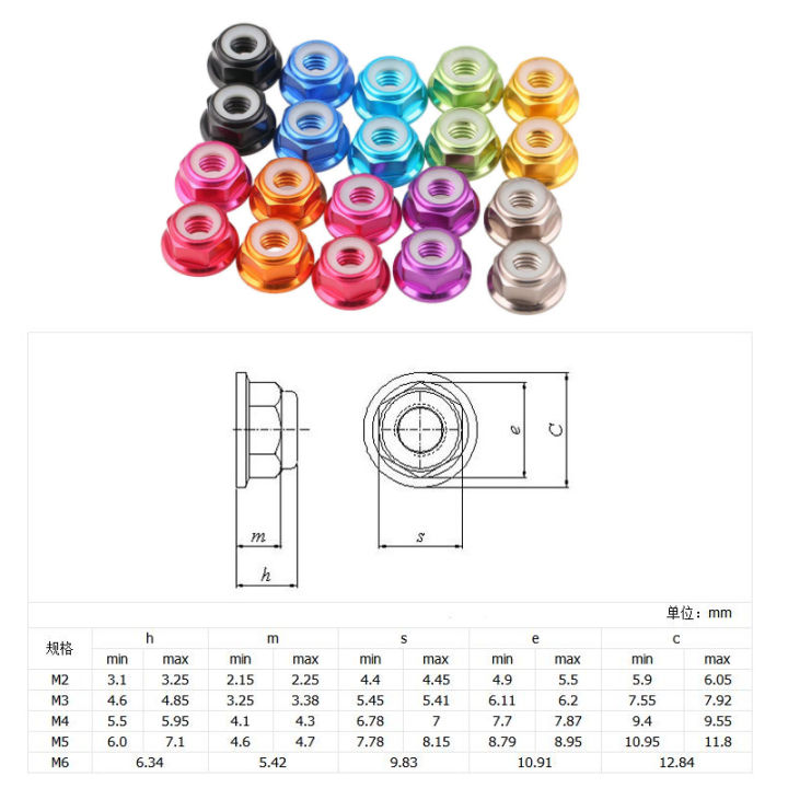 5ชิ้นm2-m6สีแดง-สีดำ-สีฟ้า-สีฟ้าอ่อน-สีส้ม-สีทอง-สีม่วง-สีชมพู-เศษไม้-สีเทาอะโนไดซ์หน้าแปลนอลูมิเนียมไนล่อนน็อตล็อค-shop5798325