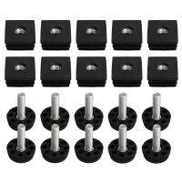 ✾♚ 10Pcs Thread Black Plastic Furniture Leg Plug Blanking End Caps Insert Plugs with Adjust Thread Feet for Square Pipe M8