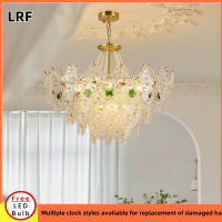 Lampu Gantung Kristal สามสีที่ทันสมัยลูกไม้ฝรั่งเศสสีอ่อนไฟติดเพดานคริสตัลหรูหราไฟตกแต่งห้องนอนห้องนั่งเล่นห้องรับประทานอาหารติดเพดาน LED