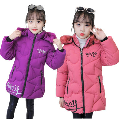 Big Size Teenager Winter Keep Warm Girls jacket Letter Long Style Hooded Windbreaker Coat For Girl Children Christmas Outerwear