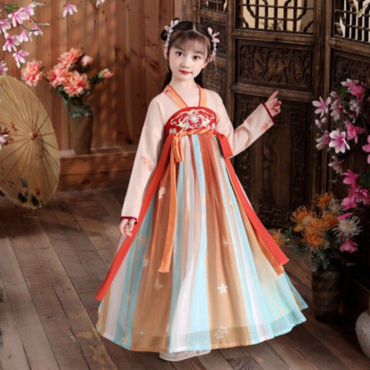 hanfu-super-fairy-ru-กระโปรงเครื่องแต่งกายโบราณฤดูใบไม้ผลิและฤดูใบไม้ร่วงชุดเจ้าหญิงเชอร์รี่นักเรียนชุดเดรสสำหรับเด็กจีน