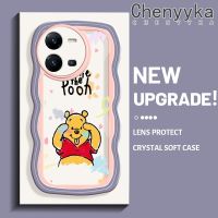 Chenyyka เคสสำหรับ VIVO V25 5G V25 Pro 5G V25E S15 Pro X80 Lite เคสการ์ตูนน่ารักวินนี่ช้อนส้อมมีดหมีพูห์หมีสีสันสดใสครีมลายคลื่นขอบนุ่มเคสมือถือกันกระแทกแบบใสสร้างสรรค์เคสโปร่งใสลายกล้องถ่ายรูปเรียบง่ายฝาครอบป้องกันซิลิโคน