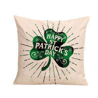 【NEW】【Penghantaran Privasi Tinggi】 St. Patricks Day Four-Leaf Clover Printed Linen Pillow Cover Cross-Border Holiday Home Fabric Sofa Bed Head Back Pillow