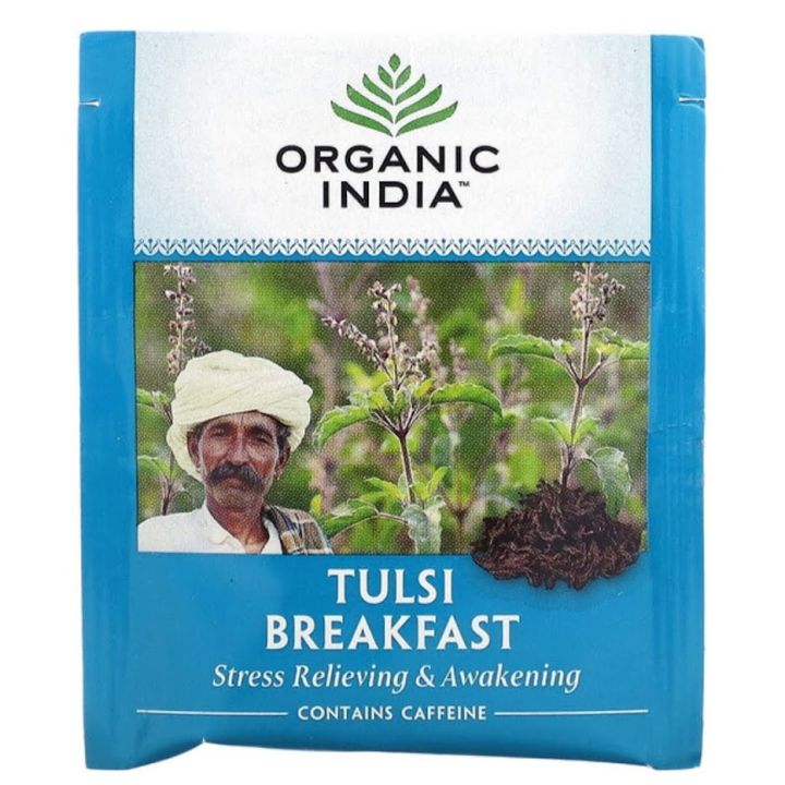 ชาอินเดีย-organic-india-herbal-tea-tulsi-breakfast-ชาสมุนไพรอายุรเวทออร์แกนิค-1-กล่องมี18ซอง-ชาเพื่อสุขภาพนำเข้าจากต่างประเทศ