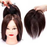 Leeons Synthetic Hair Pieces For Women Top Hairpieces 2 Clip In Hair Extensions 17Cm Short Straight Dark Brown Black Color