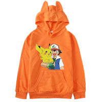 [ในสต็อก] Pokémons Pikachu แขนยาวลำลองฤดูใบไม้ร่วงเสื้อผ้าเด็กการ์ตูนผ้าฝ้ายผสมเสื้อสวมหัวด้านบนสาวอะนิเมะ H Oodies ชายหญิงชุด