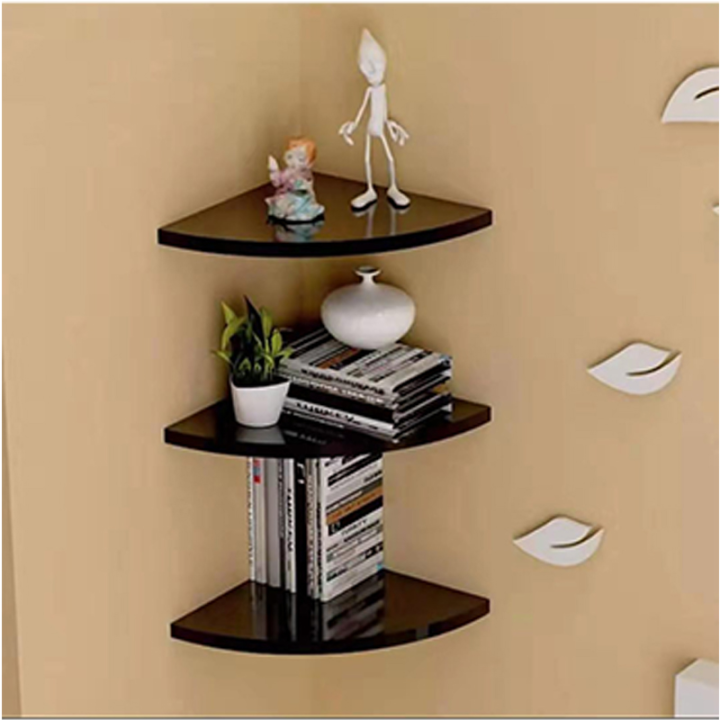 3 Pcs Wood Floating Radial Corner Shelf Wall Black Lazada PH