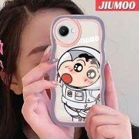 JIUMOO เคสสำหรับ Realme C30 C30s Narzo 50i Prime Case การ์ตูนดินสอสี Shin-Chan นักบินอวกาศเคสโทรศัพท์แบบใสขอบคลื่นสีสันสดใสกรอบซิลิโคนกันกระแทกป้องกันเลนส์กล้องเคสนิ่มโปร่งใส