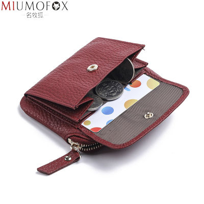 2022 New Genuine Leather Women Mini Wallet Ladies Short Wallets and Purses Zipper Leather Coin Purse Keychain Coins Pocket Bag