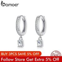 BAMOER Hoop Earrings With Charm Solid Sterling Silver 925 High Quality CZ Wedding Jewelry Engagement Statement Brincos BSE157