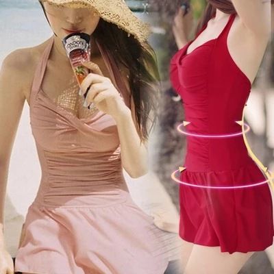 Bộ áo tắm bikini buộc dây yếm, đồ bơi nữ dạng quần váy kín đáo đỏ ...