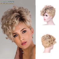 Short Cosplay Wigs Brown Blonde Color Afro Curly Wavy Hair Replacement Wigs For Women American Synthetic Wigs