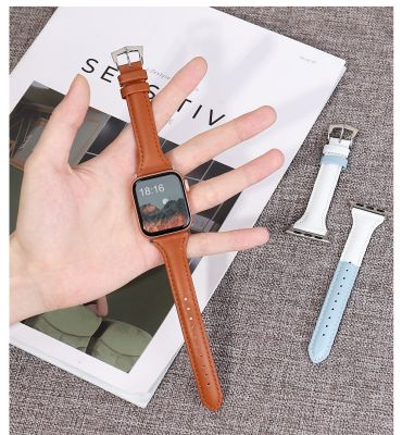 [ร้อน] สายสมาร์ทวอทช์สำหรับสายคาด Apple Watch ชุดนาฬิกาสายหนังแบบบาง654321 7SE 45มม. 41มม. 40มม. 44มม. 38มม. 42มม.