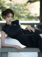 สไตล์จีน Qipao ใหม่สำหรับเด็กผู้หญิง TZ2587อารมณ์หรูหราและความรู้สึกสูงชุดสีดำใหม่2023