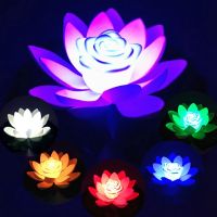 ☃℡ Artifical Floating Lotus Night Light LED Energy Saving Lotus Lamp for Garden Pool Pond Fountain Decoration 18-28cm