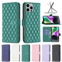 Classic Rhombic Lattice Wallet Case for iPhone 14 Pro Max 14 Pro 13 Pro Max 12 Pro 11 Pro XR XS MAX 7 8 SE PU Leather Flip Cover