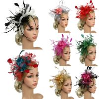 【hot】☏✒  Womens Sinamay Fascinator Cocktail Hat Wedding Church Kentucky Fedoras Feather Mesh Headpiece