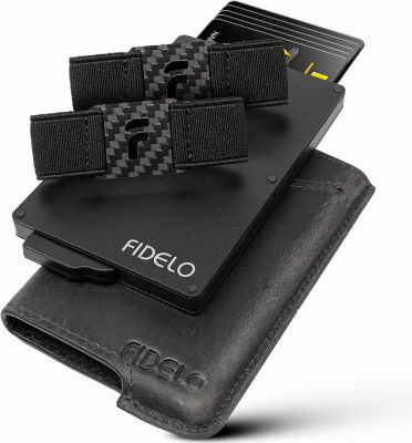 Fidelo Minimalist Wallet for Men - RFID Blocking Pop up Wallet Credit Card Holder, Slim Wallet Made Of 6063 Aluminum with Clip Holder with Removable Leather Case - Grey Crazy Leather Grey Crazy Horse Leather Classic