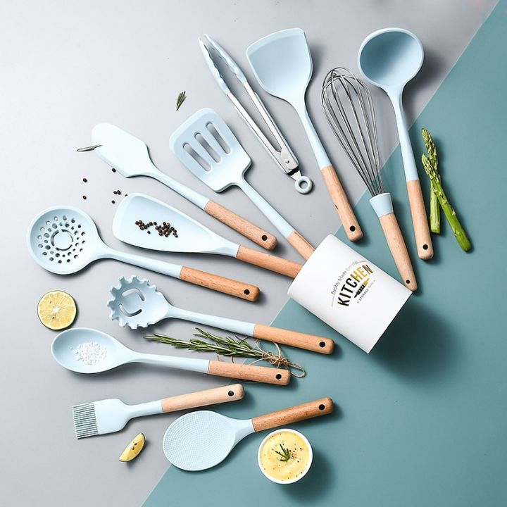 silicone-cooking-non-stick-utensils-heat-resistant-wooden-handle-spatula-spoon-egg-beaters-kitchenware-kitchen-accessories-stuff