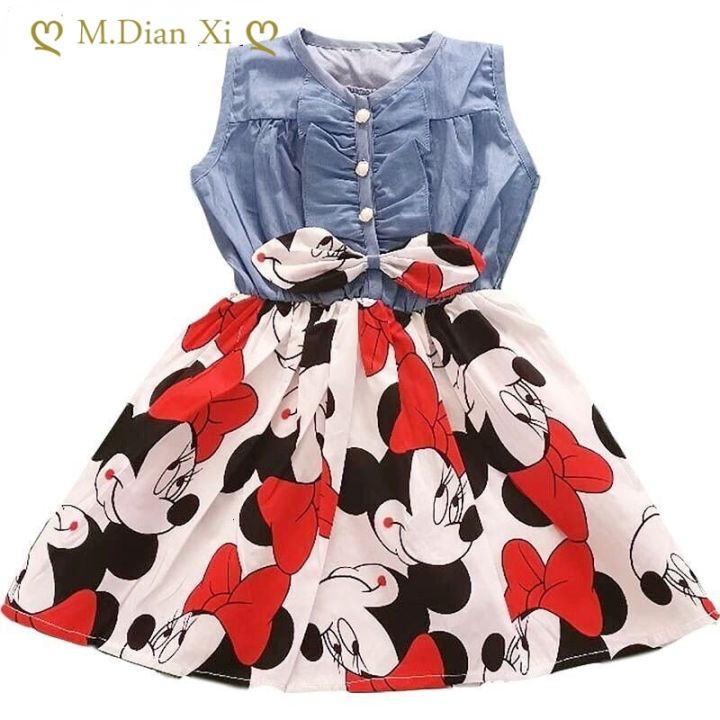 3-7y-girl-dress-new-childrens-clothing-summer-new-cotton-beach-minnie-cowboy-stitching-cartoon-pattern-girl-dress-kids-clothes