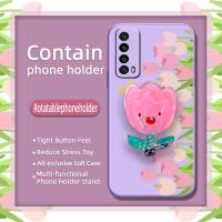 Skin feel silicone Anti-fall Phone Case For Huawei Y7a/P Smart 2021/Enjoy20SE Rotatable stand phone case Glitter cute