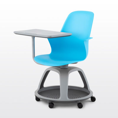 modernform เก้าอี้สัมมนา รุ่น NODE พนักพิงและเบาะสีฟ้า  หุ้มพลาสติก พร้อมแผ่นรองเขียน