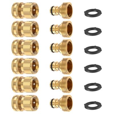 Garden Hose Quick Connector Solid Brass,3/4 Inch GHT Thread Fitting No-Leak Water Hose Female and Male Adapter