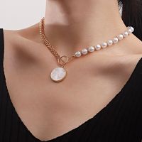 【DT】hot！ Design Stitching Chain Imitation Beads Pendant Necklace Female Choker Collar Jewelry for