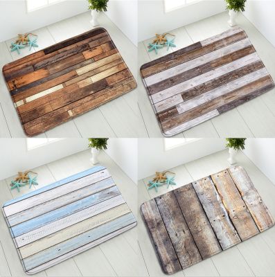 【cw】 Wood Old Striped Texture Non-Slip Rug Floor Entrance Carpets ！