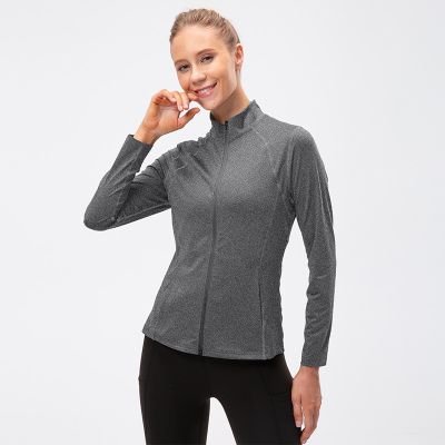 Women Sports Jacket Slim Fit Long Sleeved Fitness Shirts Quick Dry Yoga Crop Tops Zip Running Coat Workout Sweatshirts
