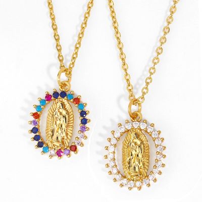 【CW】Small Rainbow Virgin Mary Necklaces For Women Gold Plated Guadalupe Necklaces Catholic Jewelry virgen de guadalupe nkeq94