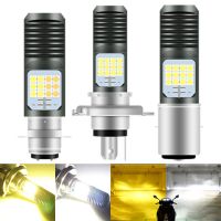 ♕✱ Motorcycle H4 HS1 BA20D P15D Headlight 3030 24MSD LED Light Bulbs Dual Color White Yellow Plug And Play For ATV Moped Bike