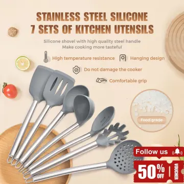 7pcs/set Heat-resistant Silicone Kitchen Cooking Utensils, Including  Spatula, Spoon, Skimmer, Suitable For Non-stick Cookware, Dishwasher Safe