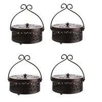 4PCS Incense Coil Holder Bronze Retro Portable Hanging Incense Burner Holder with Handle Round Incense Holder