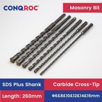 Masonry Drill Bits Set SDS Plus Shank Carbide-Cross-Tip Length-260mm 6-Size Diameter-6&amp;8&amp;10&amp;12&amp;14&amp;16mm for Electric Hammer Drills  Drivers