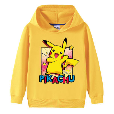 Pikachu Pullover Top เสื้อผ้าเด็กแขนยาวชุดลำลองผ้าฝ้ายฤดูใบไม้ร่วงอะนิเมะ Hoodie ชายหญิง Girl