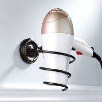 ™▫✧ Modern Brass Black Finish Bathroom Wall Shelf Wall-mounted Hair Dryer Rack Storage Hairdryer Spiral Support Holder