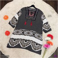 Garden Clothes ชุดเดรส เดรสแขนยาวสไตล์โบฮีเมี่ยน เชือกผูกโบว์ตุ้งติ้ง สีลาย 4