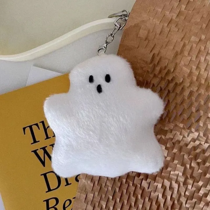 car-keychain-accessories-funny-keychain-for-school-bags-white-ghost-keychain-cute-ghost-keychain-kawaii-plush-keyring