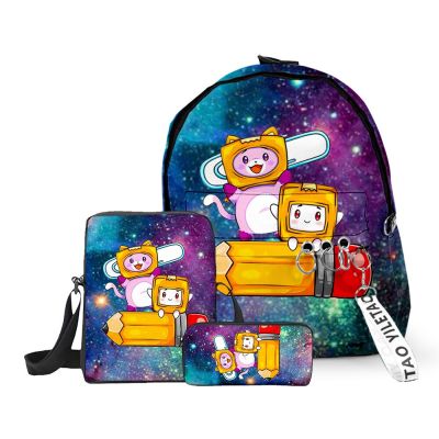 New Lankybox Carton Villain Three-Piece Set Primary And Middle School Students School Bag Backpack Backpack Shoulder Pencil Bag